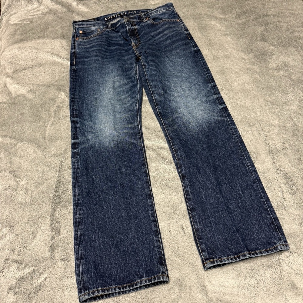 American Eagle Original Boot Jeans Mens 33x32 Blue Whiskered Denim